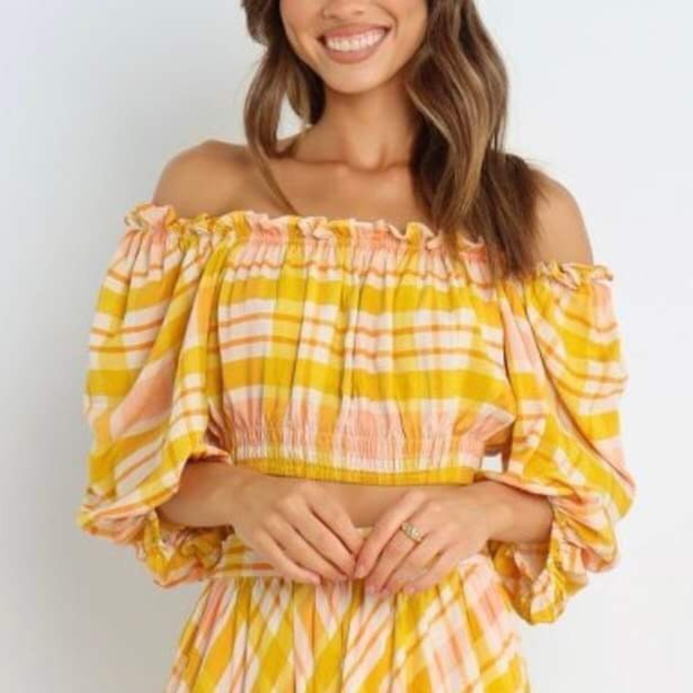 NWT Petal & Pup‎ Yellow Plaid Charley Top - Size 8 (Medium) Crop Milkmaid